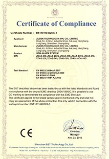  CE Certificate of  GSM Alarm