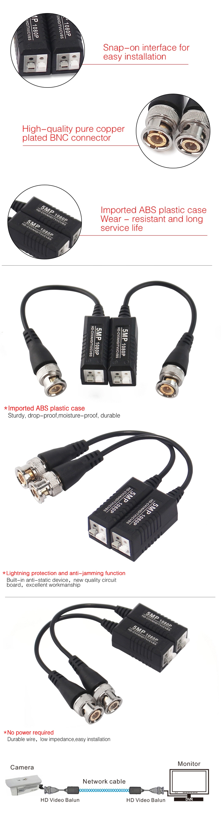 1Ch Passive Video Balun with pigtail cable conector(图1)